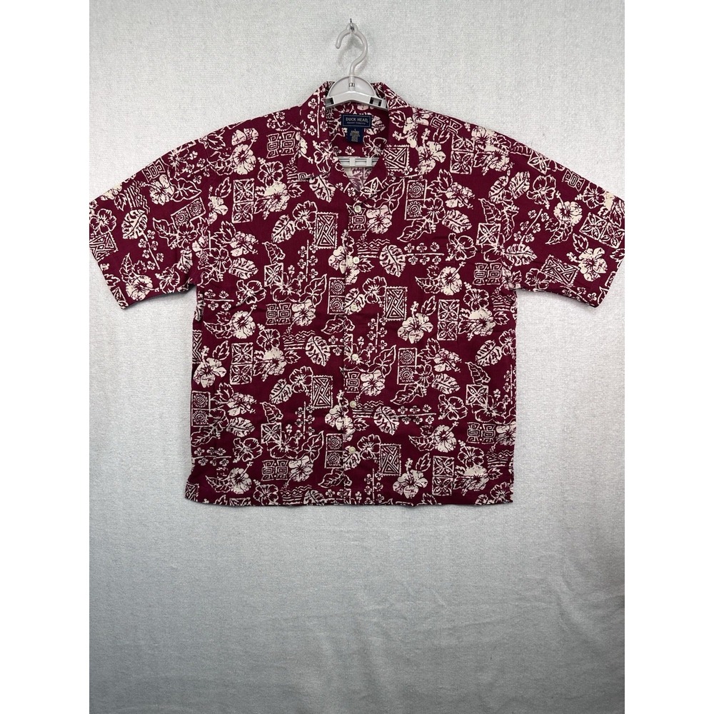 Duck Head Men's Large Red Hawaiian Button Up Cotton Tropical Floral